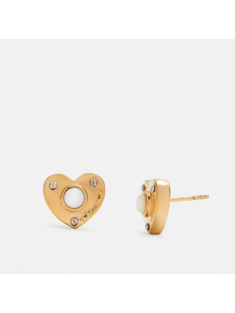 Coach Pearl Heart Padlock Stud Earrings